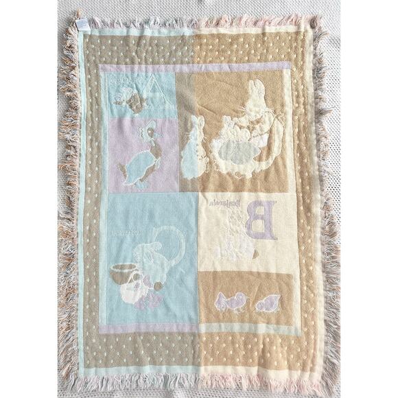 Quiltex Vintage USA Woven Fringe ABC Beatrix Potter Baby Blanket Throw Comforter - Picture 12 of 12